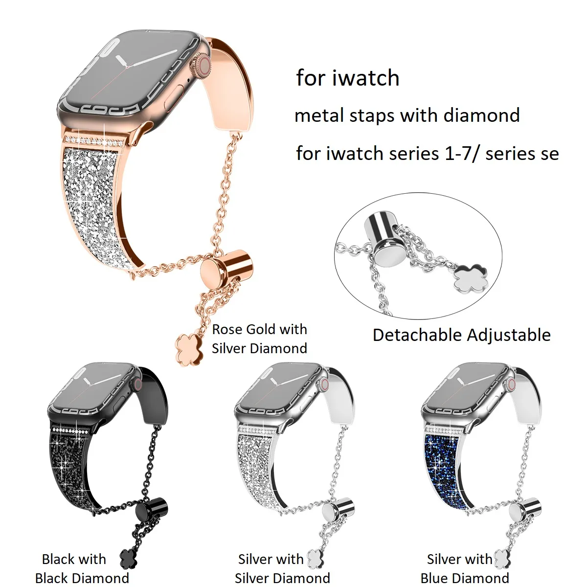 Correas de reloj de metal ajustables para Apple iwatch Diamond designer 44MM 40MM Watch Band