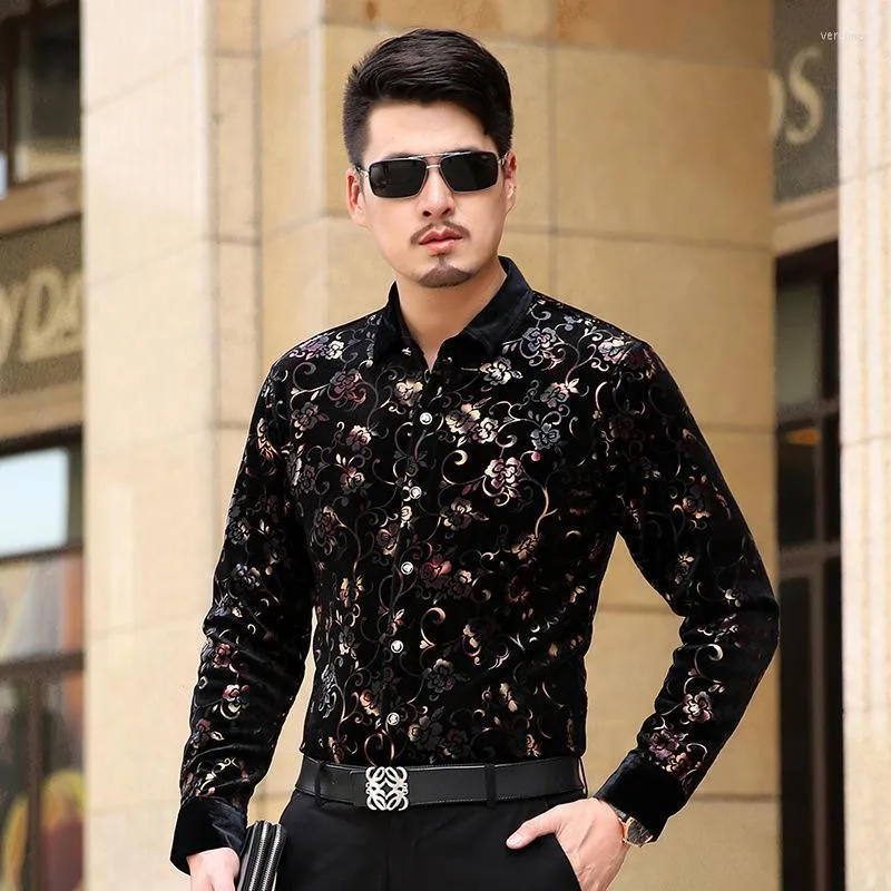 Camisas de vestido masculinas homens homens pretos de manga longa camisa formal Velves Slim Fit Autumn Inverno quente grossa Cusal gota vere22