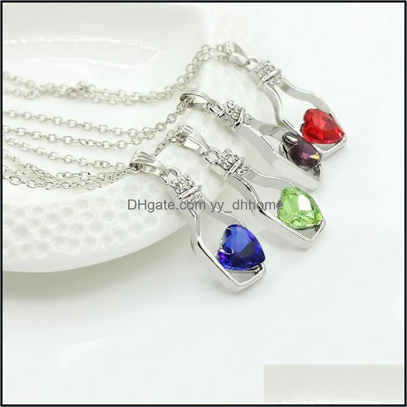 pretty love drift bottles pendant necklace vintage collares mujer heart crystal pendant necklac yydhhome