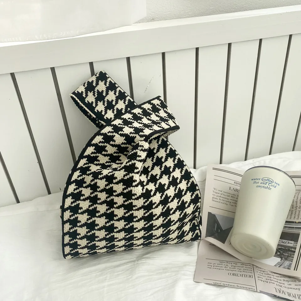 Party Supplies Niche design houndstooth knitted bag fashion personality single shoulder underarm bag mini knitted handbag women