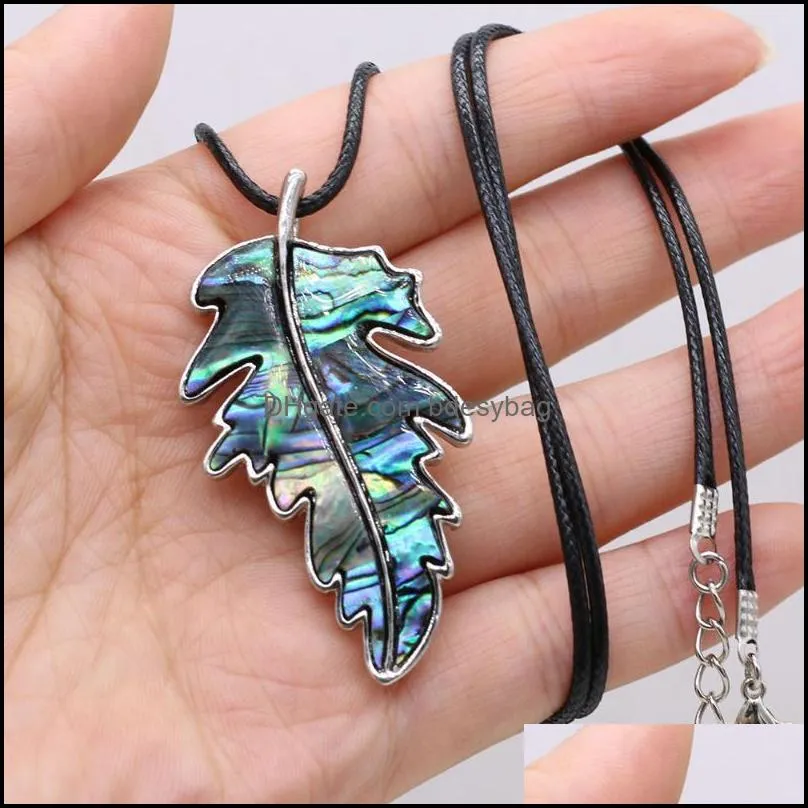 Pendant Necklaces Women Necklace Natural The Mother Of Pearl Abalone Leaf-Shaped Brooch Charms For Love Lucky Gift Chain 40 +5 CM