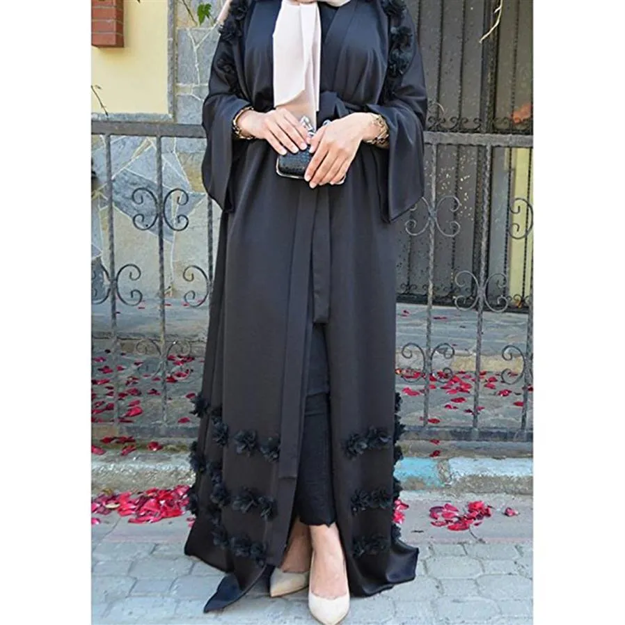 우아한 성인 무슬림 아랍어 터키 싱가포르 Aardigan Appliques Jilbab Dubai Clothing Women Islamic Dress Robe Large Size210p