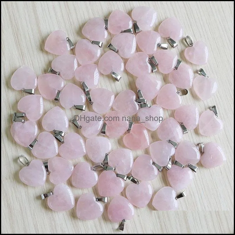 Rose Quartzs Crystal Necklace Natural Stone Heart Pendants Fashion Beads 20mm For DIY Jewelry Making Gemstones