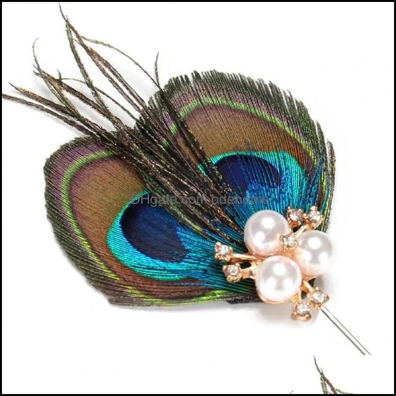 Men`s Jewelry Brooch Korean Blazer Accessory Wedding Performance Peacock Feather Brooches Pin Corsage for Gentleman 5pcs C3