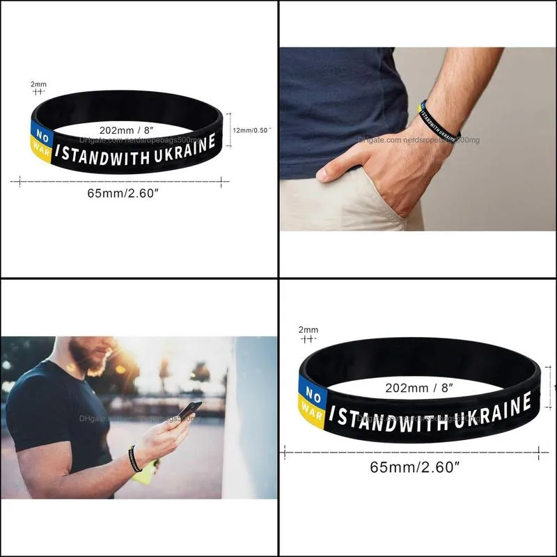 I Stand With Ukraine Wristbands Rubber Bangle Silicone Elastic Sports Bracelets Ukrainian Blue Yellow Flag Accessories Party Bangle