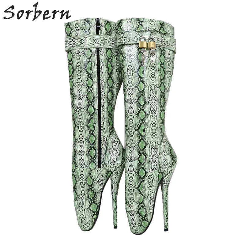 Sorbern Python Vegan Knee High Boots Ballet High Heels Lockable Custom Wide Calf Fit Boot Unisex Stilettos Leopard Printed Boot