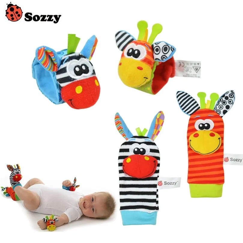 100 Stück / Los Sozzy Babyrasselspielzeug Gartenwanze Handgelenkrassel und Fußsocken 4 Stil 50 Taille 50 Socken 25 Satz 220531