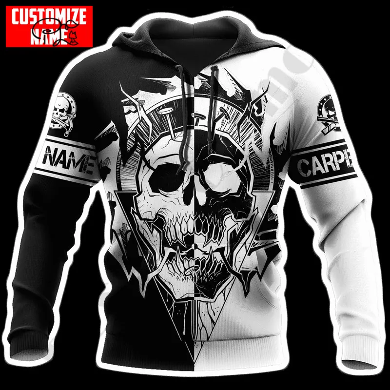 PLstar Cosmos 3DPrinted est Carpenter Skull Custom Name Unique Funny Hrajuku Streetwear Unisex Casual Hoodies Zip Sweatshirt 220713