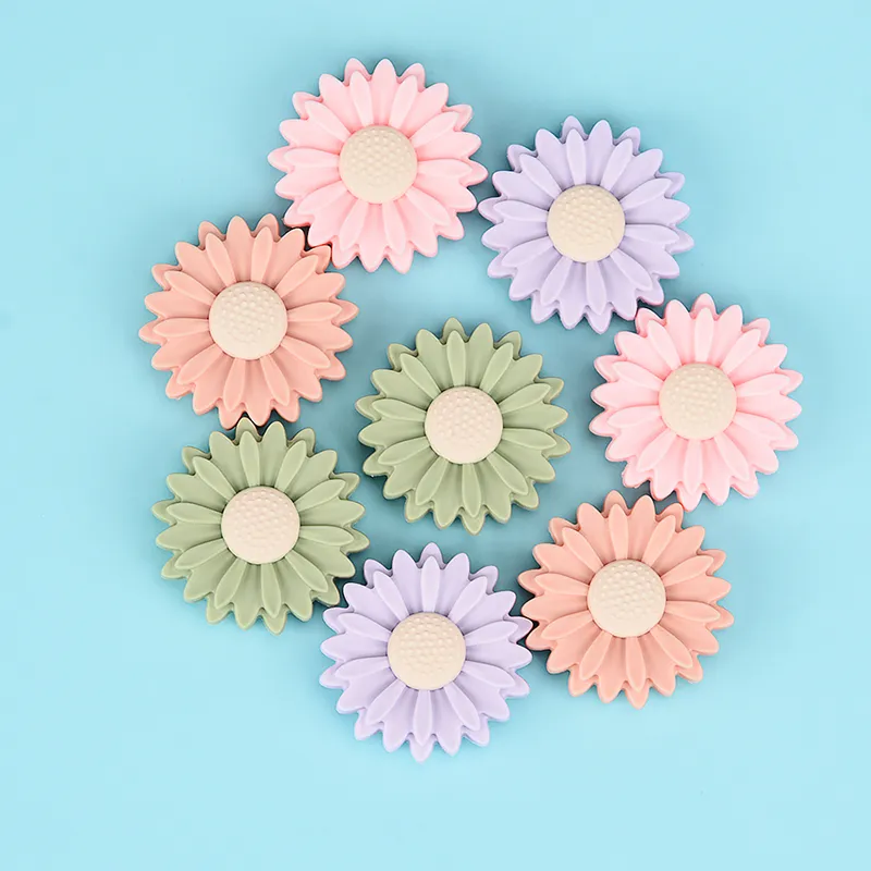 Perles de marguerite en silicone grande fleur Flos Chrysanthemi 30mm perle de dentition bijoux à bricoler soi-même chaîne de sucette porte-clés artisanat sensoriel de qualité alimentaire