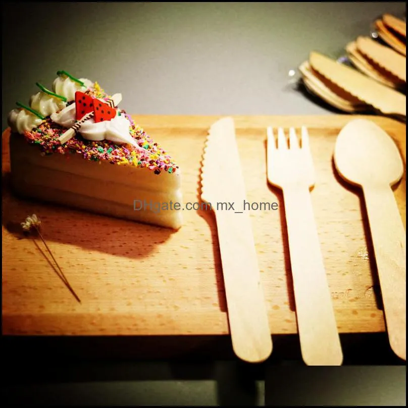 Promotional 100% Biodegradable Wooden Party Cutlery Black Wood Spoon Fork Knife Disposable Tableware High Quality 200Pcs / Drop Delivery 202