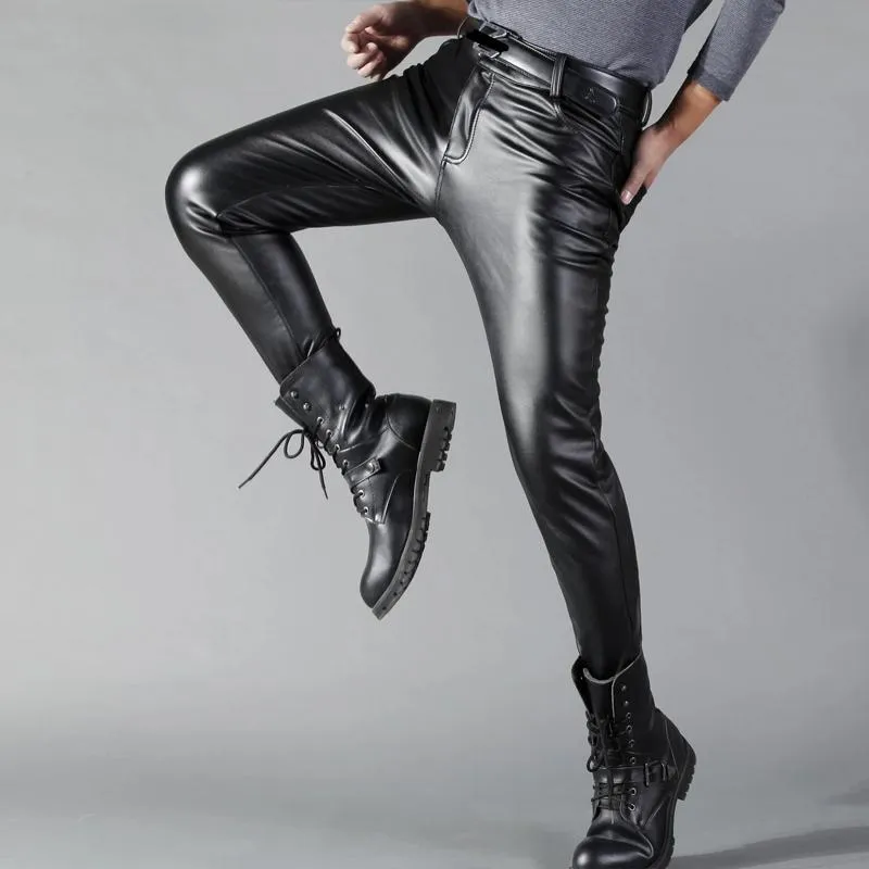 Slim Fit Will Leather Pants Stretch Men Slim Faux Leather Pants