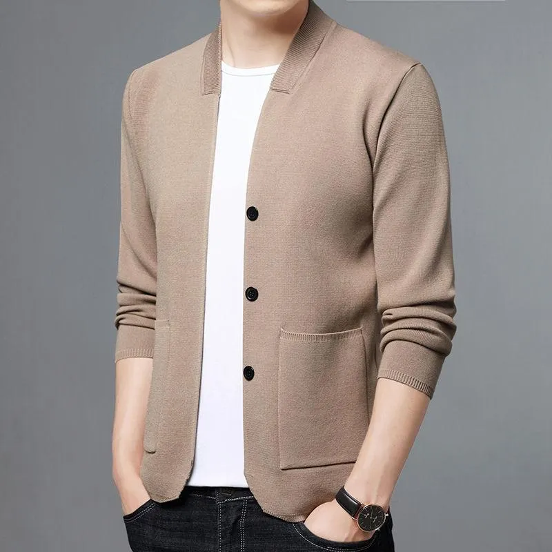 Herentruien Cardigans Men Cotton Sweater Lange mouw V-Neck losse massieve knop Toppen Fit breien Casual stijl Kleding L31men's