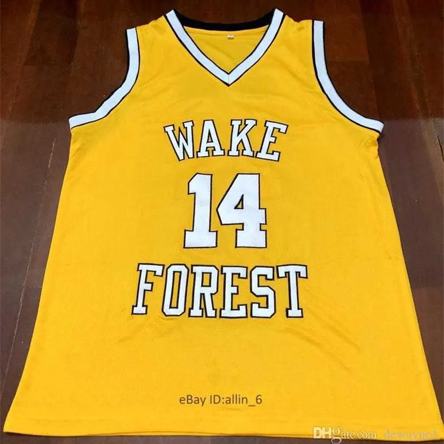 Nikivip＃14 Muggsy Bogues Basketball Jersey Jersey Wake Forest College Deaconsレトロクラシックメンズステッチカスタム番号と名前ジャージ