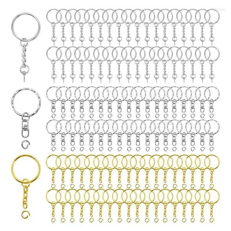 Keychains Metal Keyrings sleutelringen met ketting en spring voor sleutelhanger lanyard ambachtelijke sieraden die 300 stuks maken/set forb22