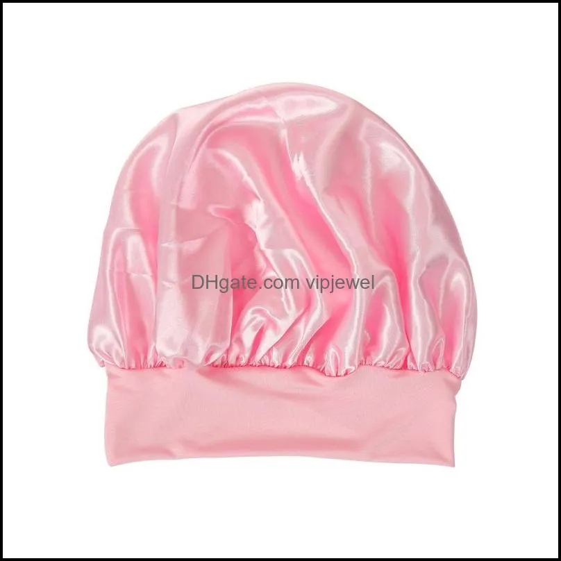 solid color satin wide band night hat for women girl elastic sleep caps bonnet hair care fashion accessories