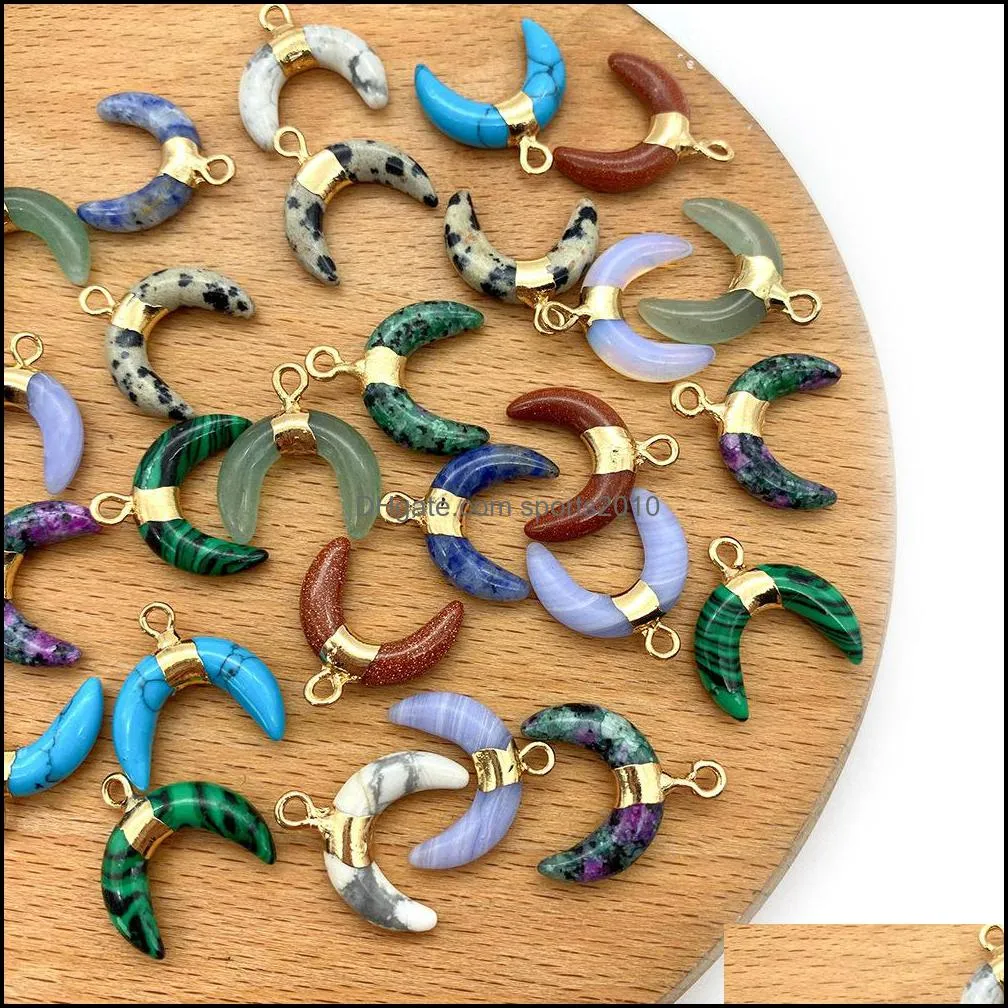 colorful crystal stone crescent moon charms pendant for jewelry making chakra reiki healing green aventurine pendants sports2010