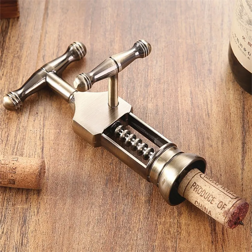 1PC Retro Red Wine Bottle Opener Zinc Alloy Corkscrew Cork Puller Remover Champagne Opener Wine Opener Antique Bronze T200227