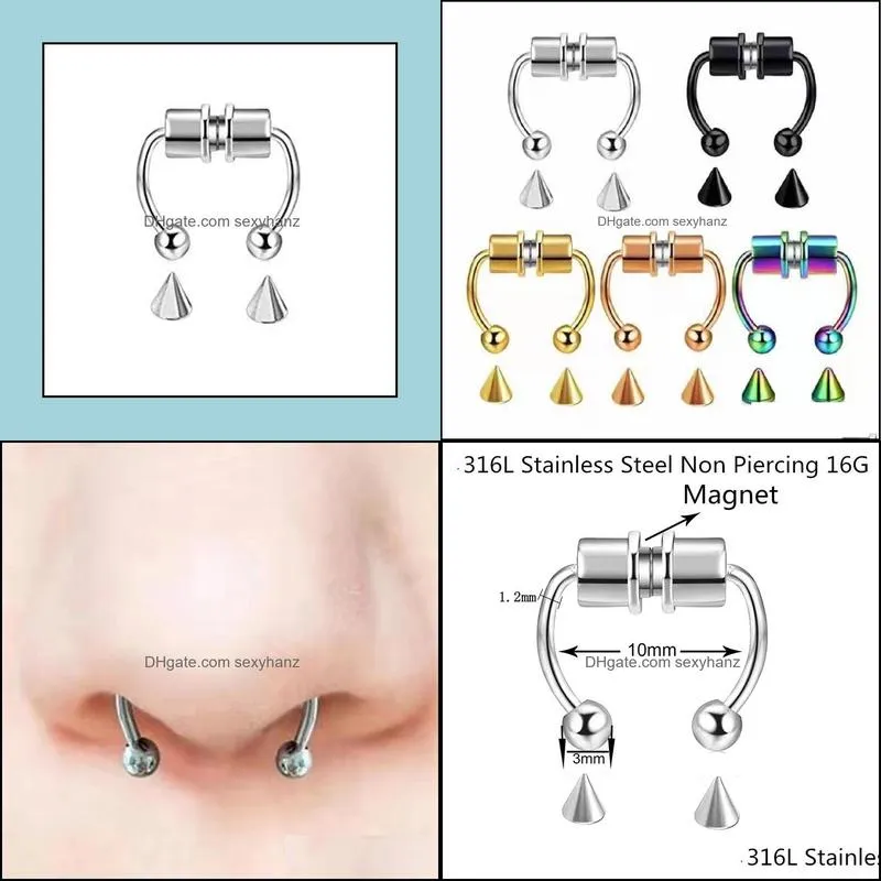 Fake Piercing Nose Studs Ring Alloy Hoop Septum Rings For Women Jewelry Gifts Fashion Magnetic