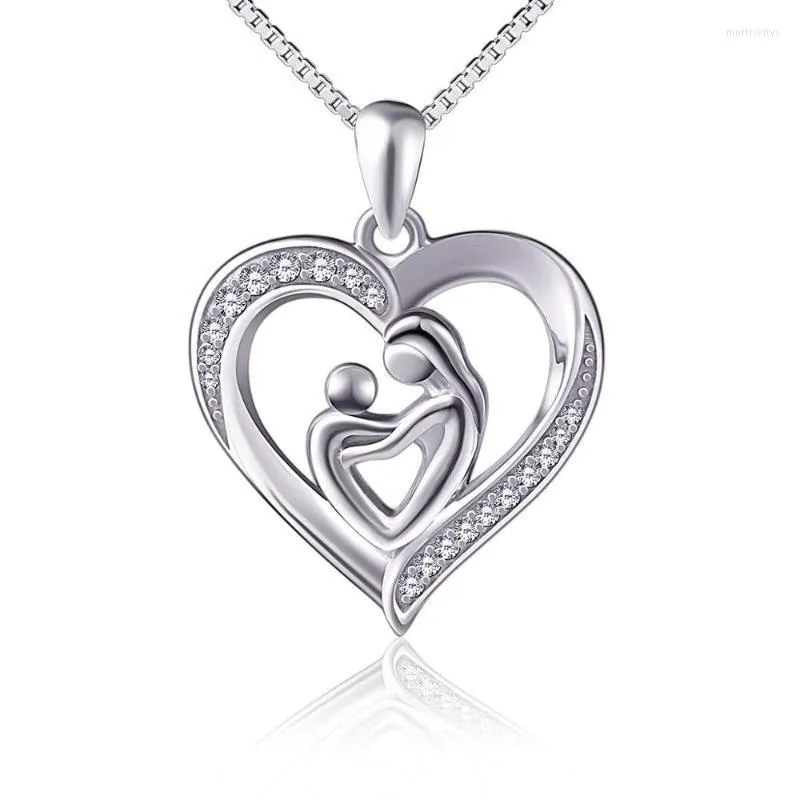 JrSr 100% 925 Sterling Silver Madre Bambino Abbraccio Amore Cuore CZ Collane con ciondolo 2022 Donne Gioielli fai da te Regalo di giorno Catene Morr22