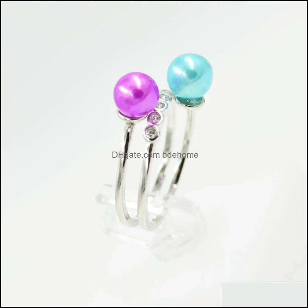 CR Jewelry S925 sterling silver Ring Mounts Fittings with Pearl Bead Cup Pin Bail for DIY Jewelry Making PS4MJZ056