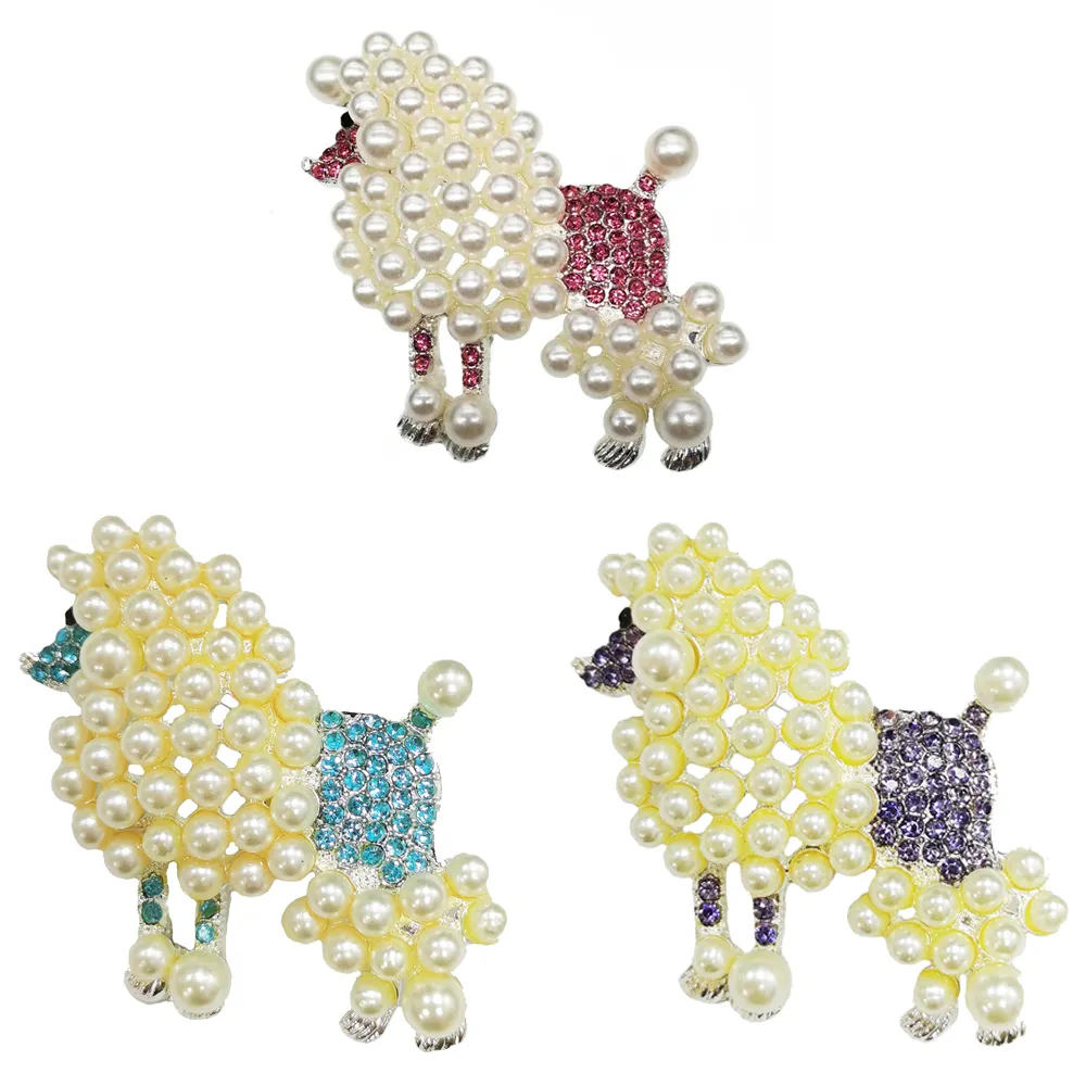 Rhinestone Brooch Metal Alloy Poodle Pin with Enamel Acrylic Stones ...
