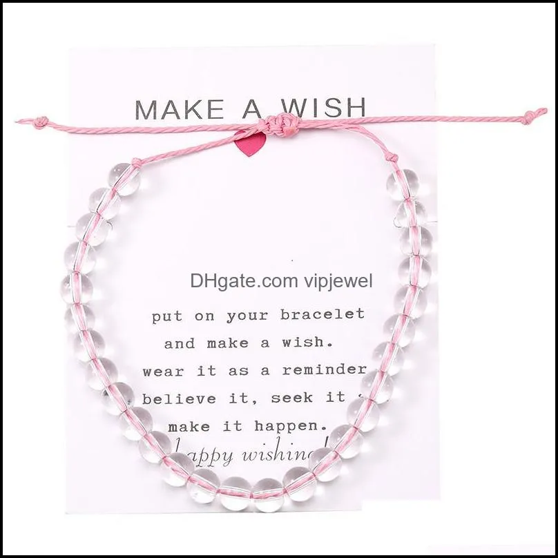 higth quality fashion ocean beads bracelet make a wish card rope braided bracelets bangles with glass bead for women girls beach