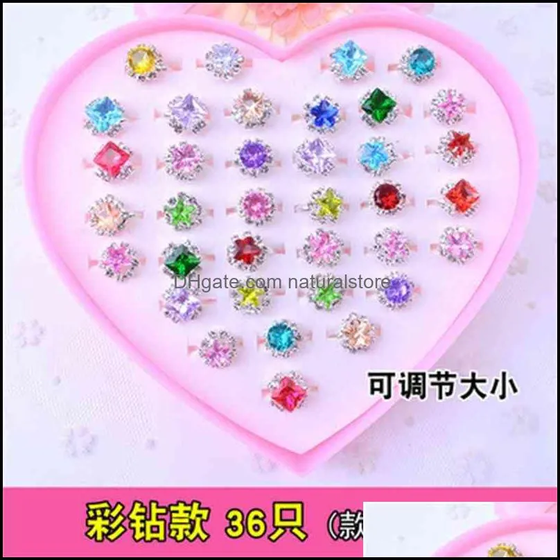 Children`s set girl`s exquisite adjustable Love Box Set 36 Rhinestone rings