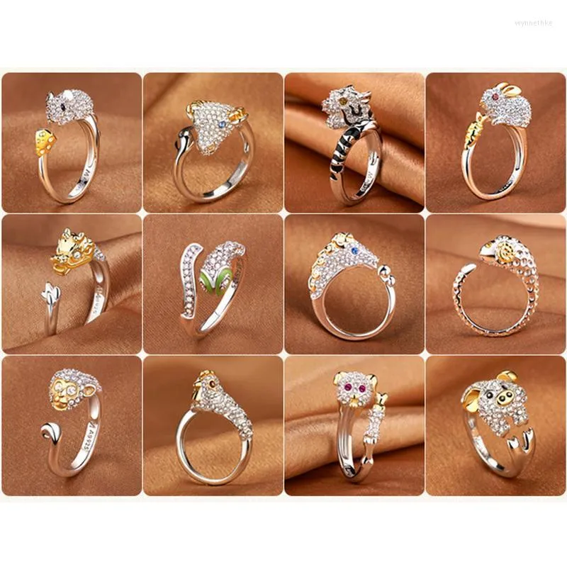 Wedding Rings Lovely Animal Mouse Dog Pig Monkey Shape Inlaid Crystal Women Girl Opening Ring Party Jewelry Wynn22