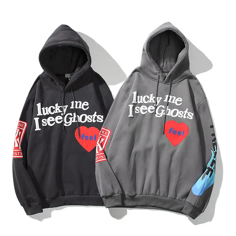 Harajuku Weirdo Graffiti Brief Gedruckt Hoodies Männer Lucky Me I See Ghosts Herren Mit Kapuze Sweatshirt Fleece Pullover Streetwear 220715270h