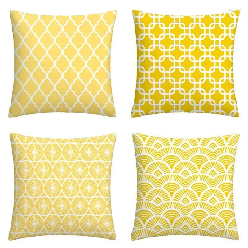 Oreiller / Taie d'oreiller géométrique décorative jaune et blanche Housse de canapé de salon 60x60 peut être personnalisée Votre décoration de la maison / Décoratif C