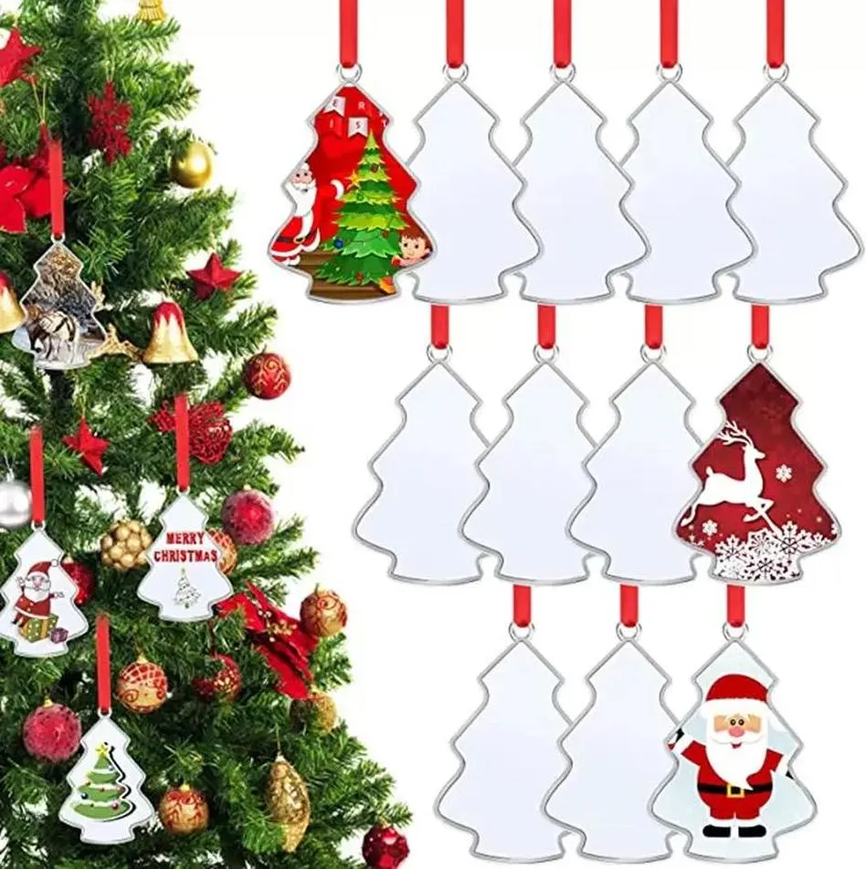 5 Style Sublimation Blank Heat Transfer Metal Christmas Pendants Hanging Ornaments Xmas Tree Decor Bezel Pendant stocking/Love/Star/Round For Wedding Party B0812