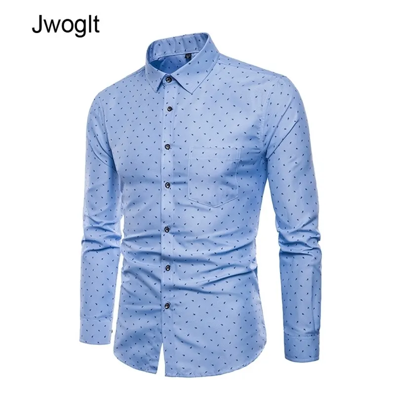 Camisa casual masculina de outono Slim Fit Men's Casual Down Blouse Blouse Polca de bolinhas de manga longa Camisas masculinas 210412