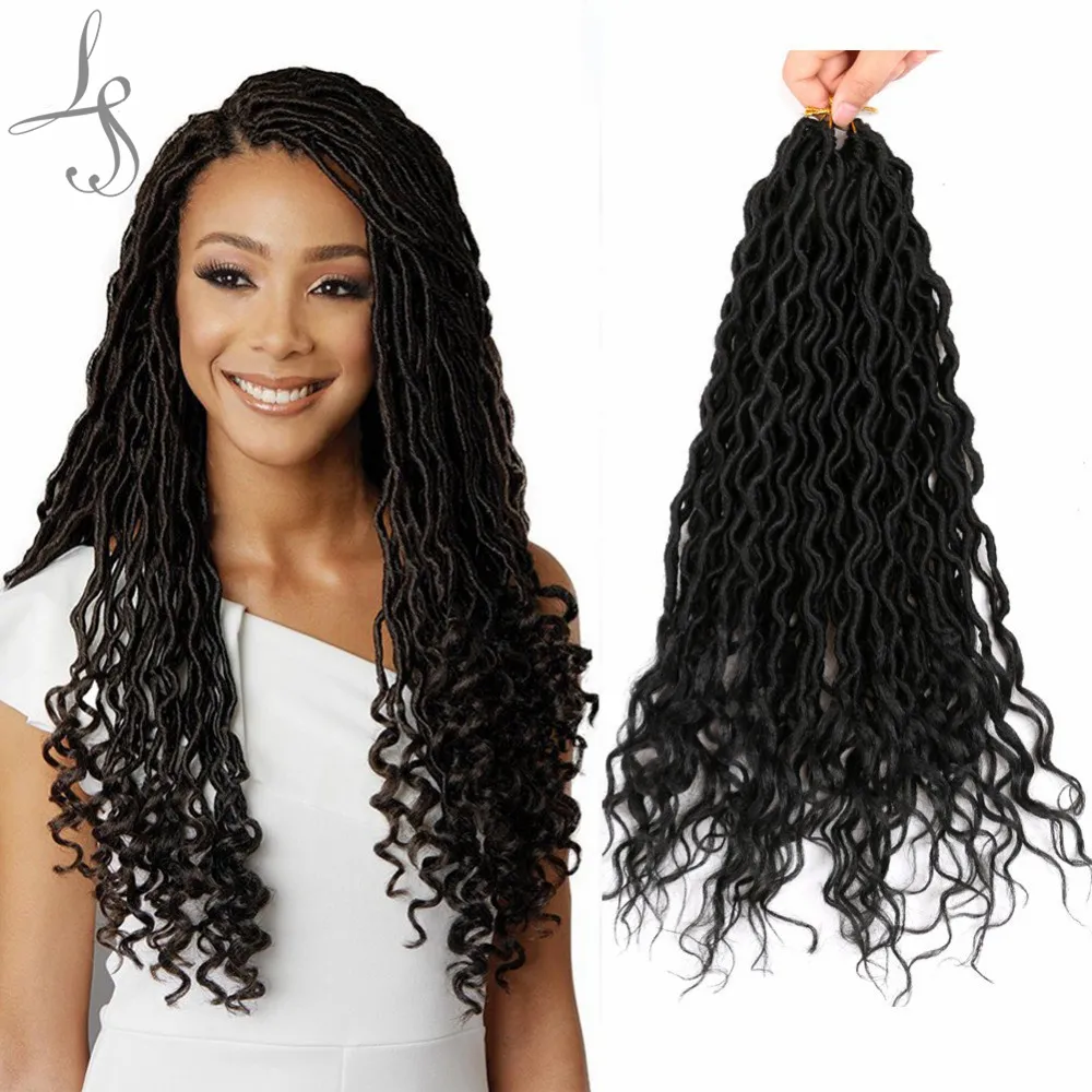 18 '' Déesse Faux Locs Bouclés Cheveux Fins Courts Ondulés Extensions de Cheveux Synthétiques Tresses 70g / pcs vague crochet cheveux avec bouclés LS12