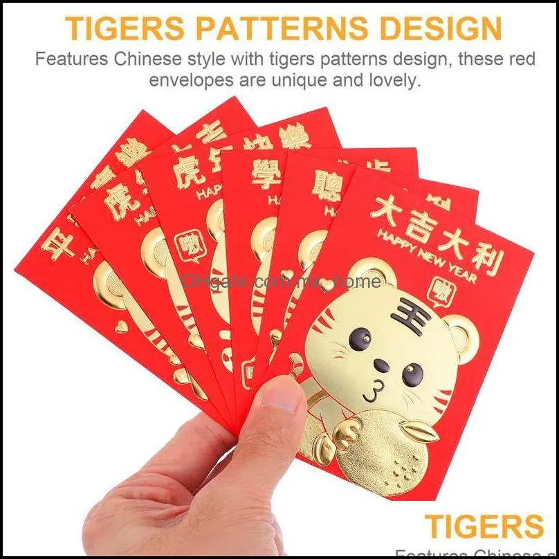 Gift Wrap 60 Pcs 2022 Year Red Packet Chinese Envelope Tigers Patterns Money