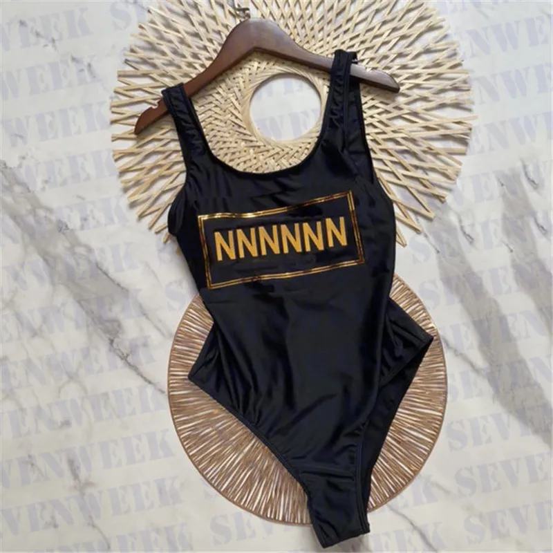 Kvinnors badkläder designers baddräkt bikini guld bokstav tryck kvinnor sexiga rygglösa bodysuits strandkläder damer baddräkter