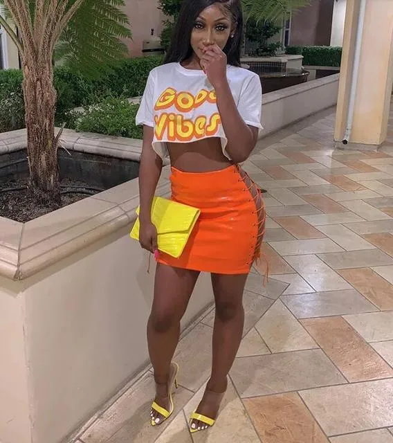 Neon orange lace bodysuit top