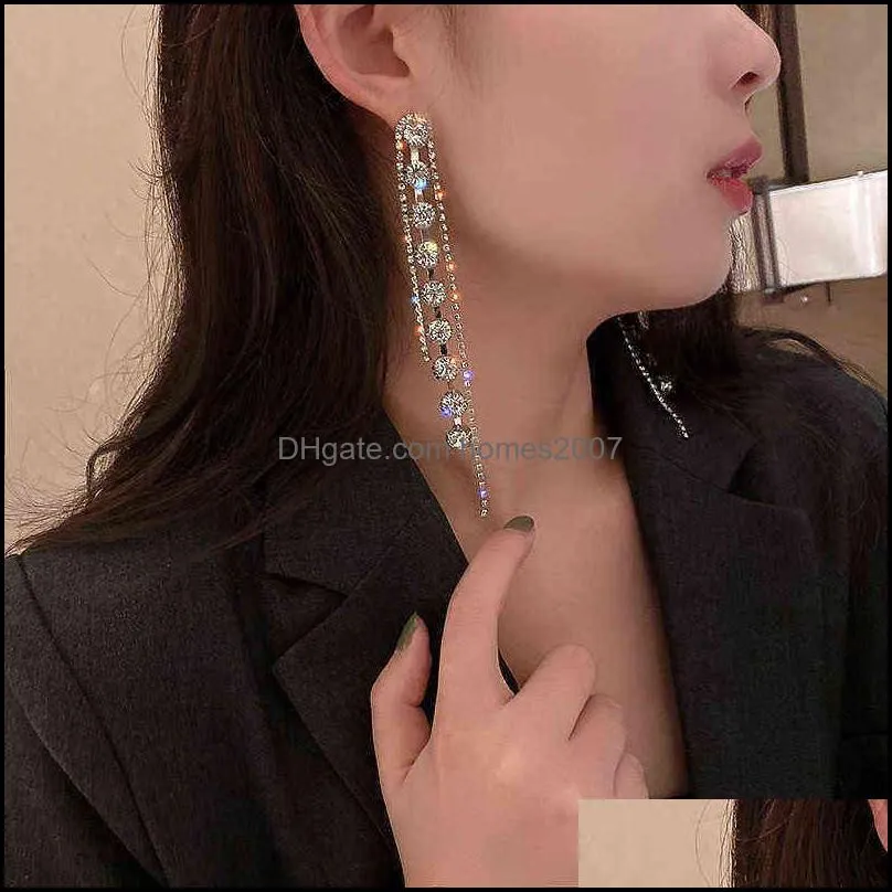 Nxy Earrings Charm Long Tassel Crystal Drop for Women Bijoux Geometric Rhinestone Statement Jewelry Gifts 0209