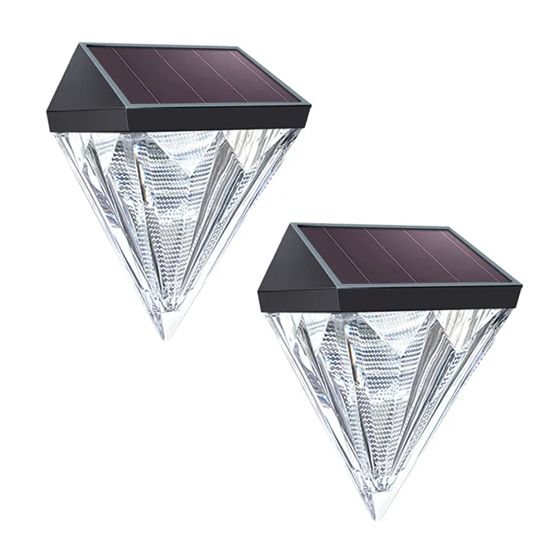 Solar Garden Decor Lamps Fence Light Outdoor Wall LED Diamond Lights Stair Lights IP44 Waterproof Step Lighting 2pack