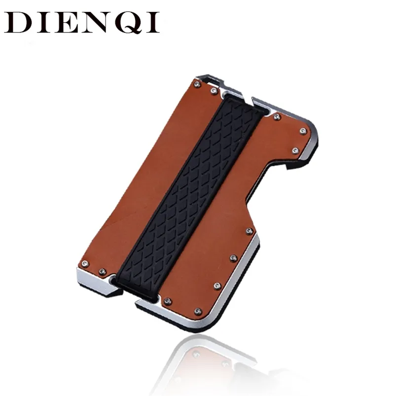 Dienqi Ny äkta läderkortshållare Men Aluminium Metal RFID Blockering Kreditkortshållare Slim Minimalist Wallet Cardholder LJ200907