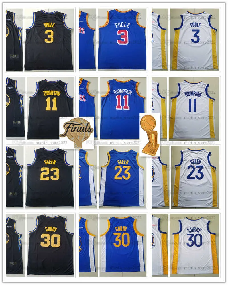 NCAA 2022 La finale Basketball Stephen 30 Curry Jerseys Klay 11 Thompson 3 Poole Draymond 23 Shorts verts Hommes 100% broderie cousue