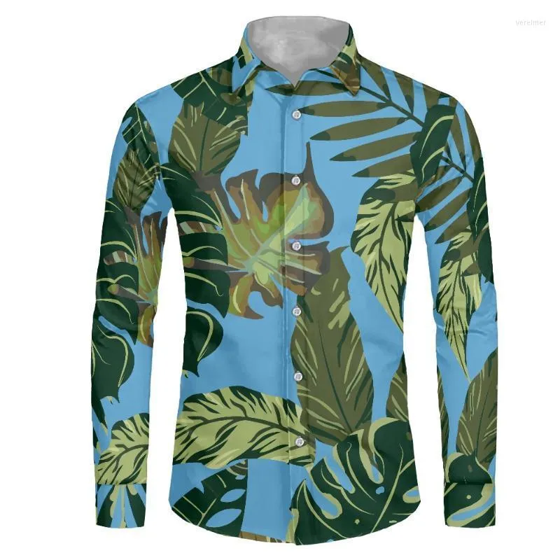 Men's Dress Shirts Fall Fashion Hawaiian Long Sleeve Shirt Men Custom Logo Plus Size Mens High Quality Polyester For MenMen's Vere22