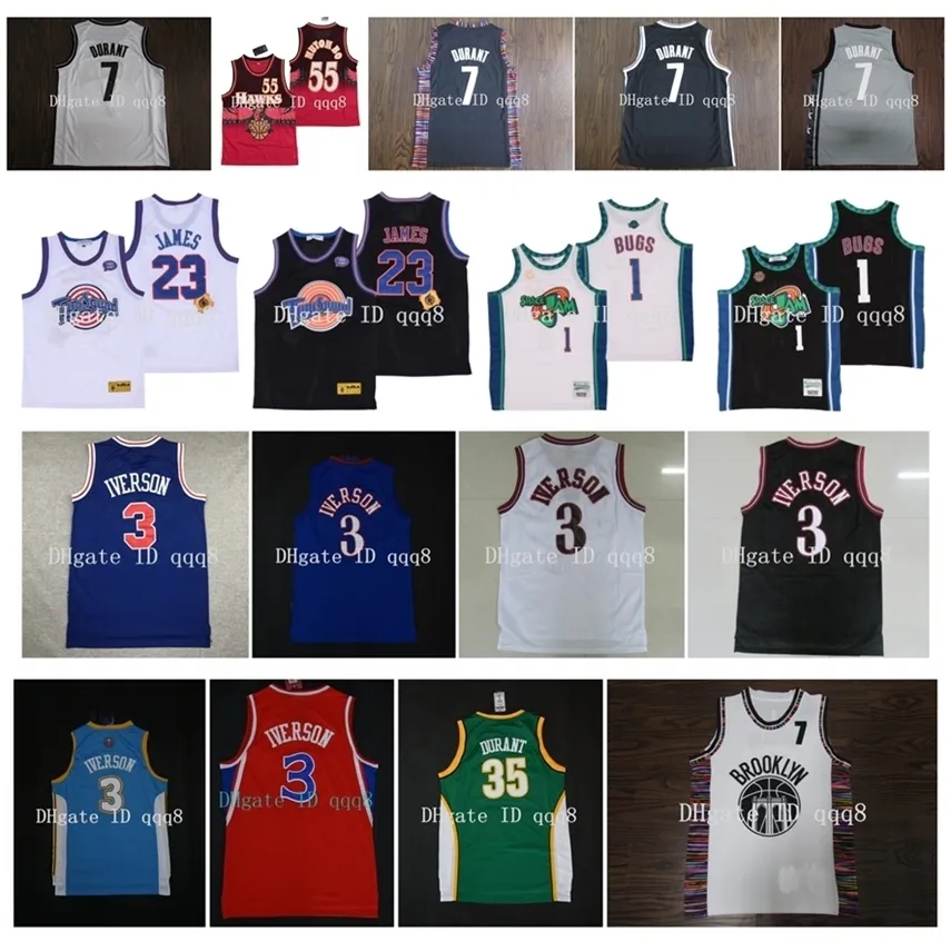 NC01 NCAA Allen 3 Iverson Jersey LeBron 23 James 1 Bugs Bunny Tune Squad Space Jam Movie Kevin 35 Durant 7 Durant Dikembe 55 Mutombo Basketball