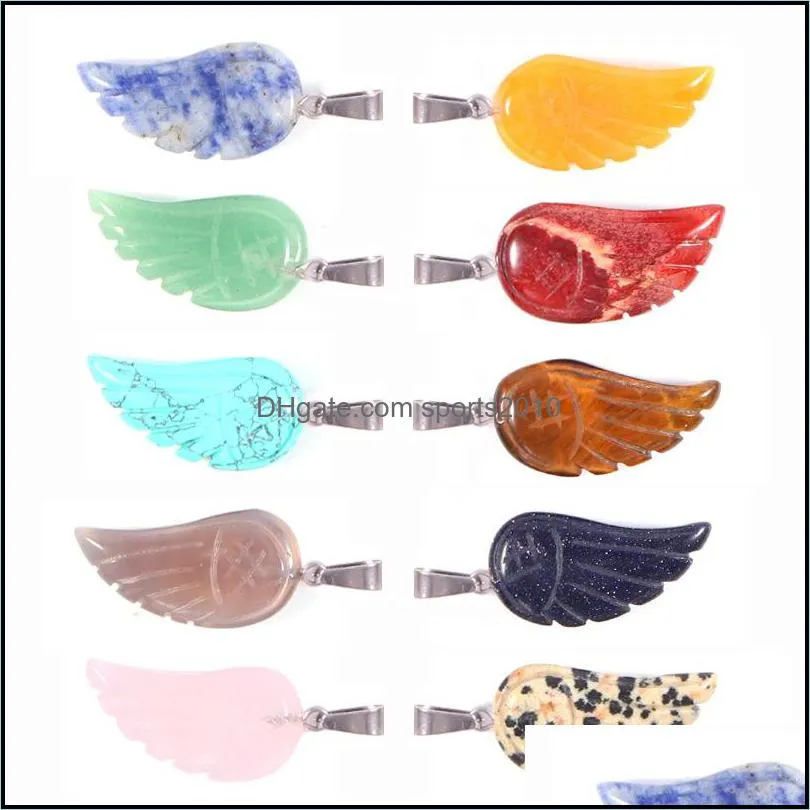 natural crystal rose quartz tigers eye stone angel charms wings shape pendant for diy earrings necklace jewelry making 30x15mm sports2010