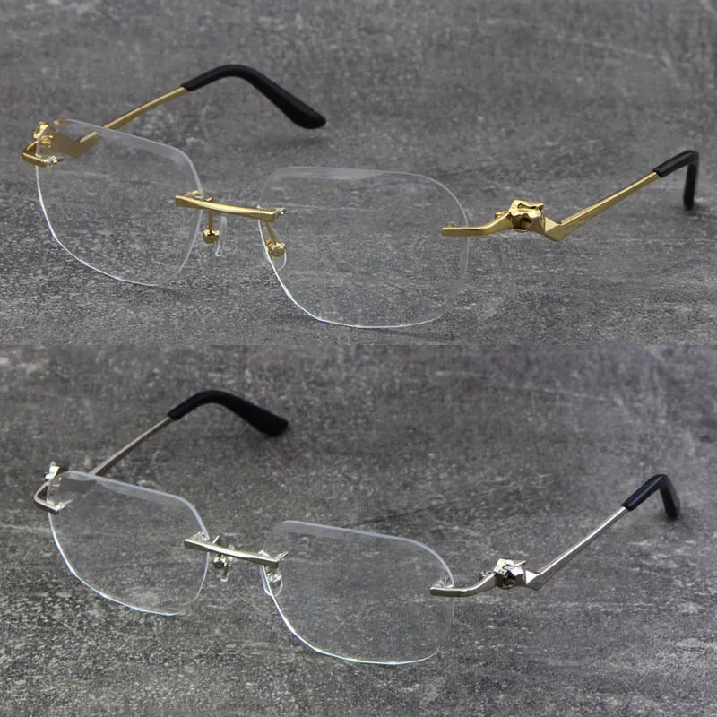 Neue Metall klassische randlose optische Leserahmen quadratische Brillen 18K Gold Rahmen Brille Männer kurzsichtige schräge abgewinkelte Brillen männlich und weiblich Größe: 58