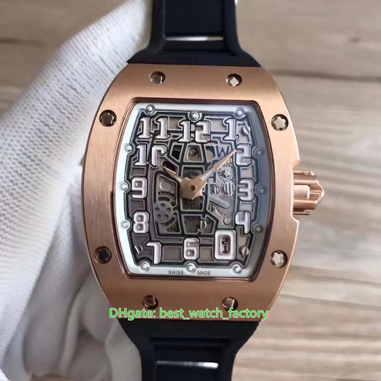 8 Stil En Kaliteli Saatler 38mm x 48mm RM67-01TI Ekstra düz iskelet 18K Gül Altın Safir Cam Şeffaf Mekanik Otomati265s