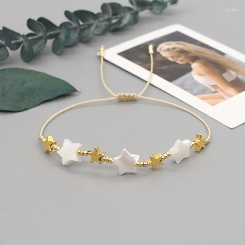 Straski z koralikami Go2boho Hematyt Kamienna złota kolor Star Charm Bracelets Bransoletnie Mała bransoletka dla kobiet Pulseras Regulowana biżuteria sznurka Kent2