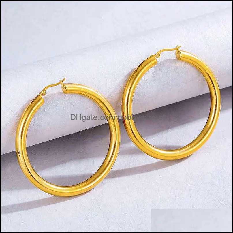 18K Real Gold Large Popular Hollow Simple Hot Selling Stainls steel Hoop Earrings For Mother Day Gift