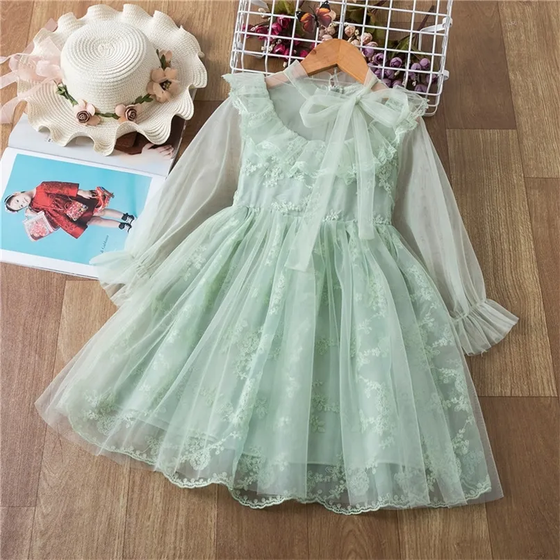 Spring Girls Clothing Elegant Lace Wedding Dress Flower Princess Party Pageant Tulle Gown Kid Clothes 3-8Years 220422