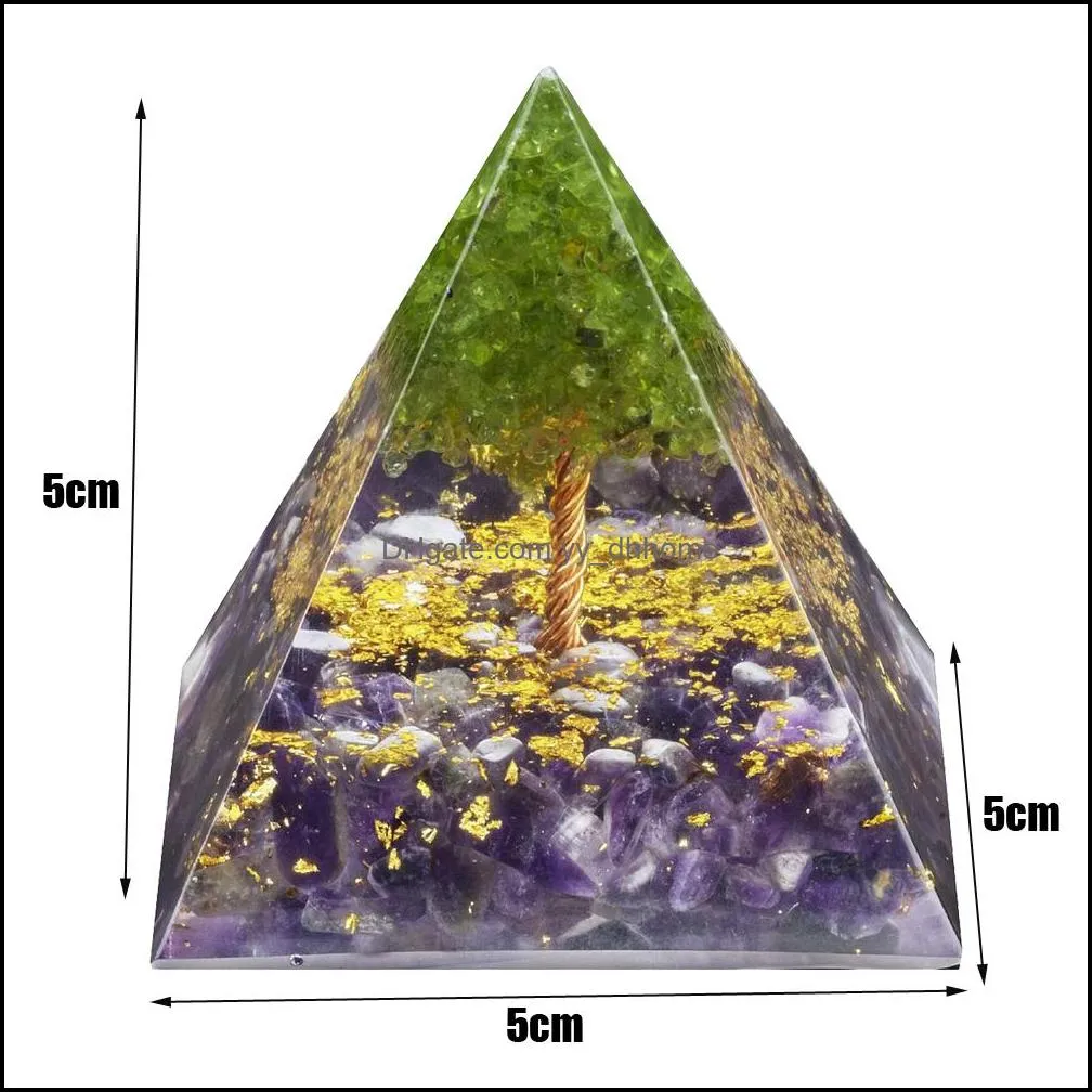 Tree Of Life Orgone Pyramid Decor Amethyst Peridot Healing Crystal Energy Generator Orgonite Protect Meditation Tool