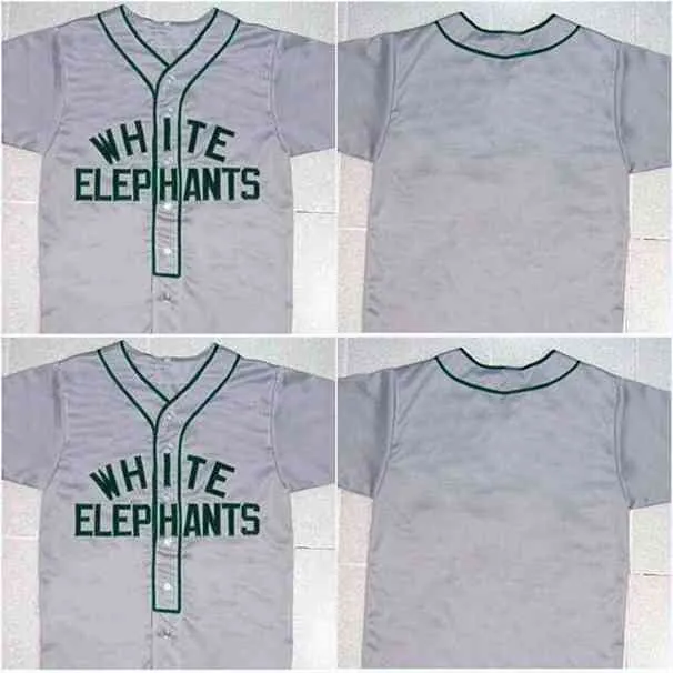 Xflsp Männer DENVER WHITE ELEPHANTS BUTTON-DOWN JERSEY NEGRO LEAGUE GRAU Alle genähten, genähten, hochwertigen Vintage-Trikots